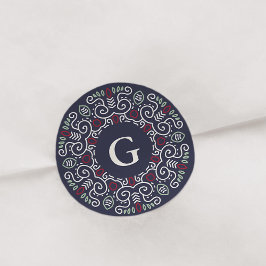Folk Art Holiday Monogram Ronde Sticker