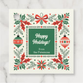 Folk Art Holly Krans en Ornament Kerst Bedankjes Labels (Voorkant)