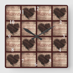 Folk Art Home Sweet Home Collage Hearts Vierkante Klok