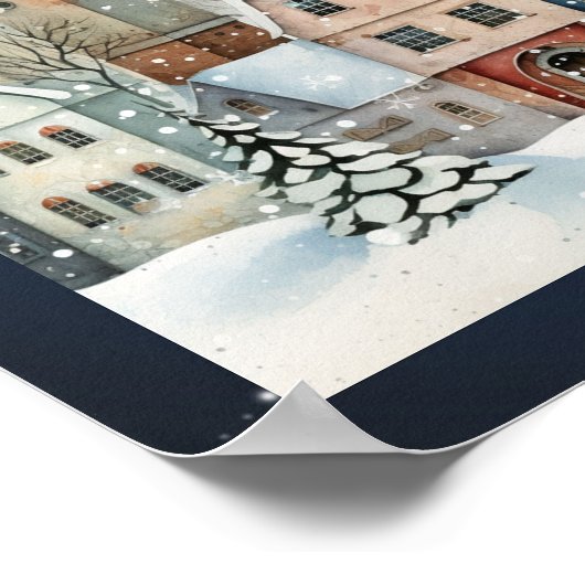 Folk Art Huizen Sneeuwbomen Poster (Hoek)