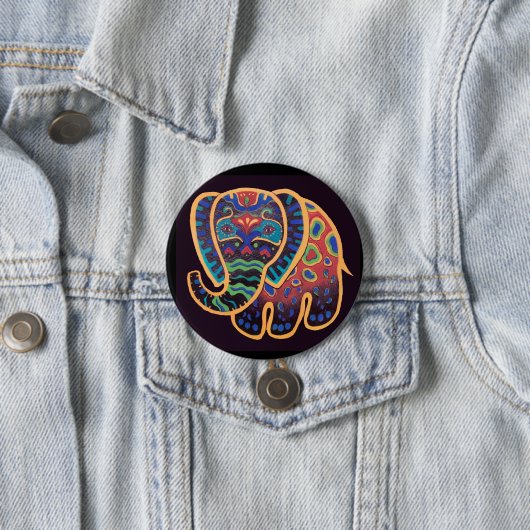 Folk Art Indian Elephant Ronde Button 7,6 Cm (In situ)