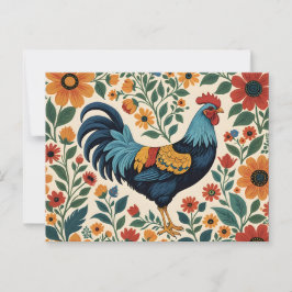 Folk Art Indigo Rooster Briefkaart