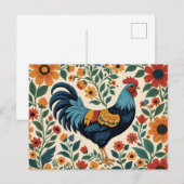 Folk Art Indigo Rooster Briefkaart (Voorkant / Achterkant)