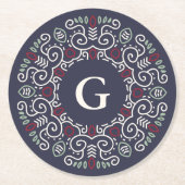 Folk Art Joy | Gemonogrammeerde vakantie Ronde Kartonnen Onderzetter (Voorkant)