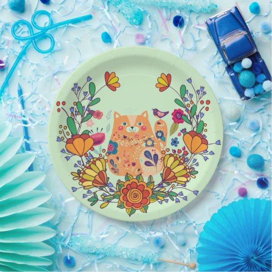 Folk Art Kat Papieren Bordje (Feest)