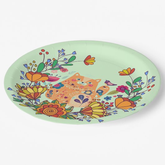 Folk Art Kat Papieren Bordje (Gekanteld)