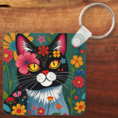 Folk Art Katten en bloemen gepersonaliseerd Sleutelhanger (Achterkant)