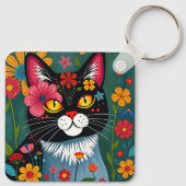 Folk Art Katten en bloemen gepersonaliseerd Sleutelhanger (Achterkant)