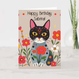 Folk Art Katten en bloemen gepersonaliseerde verja Kaart