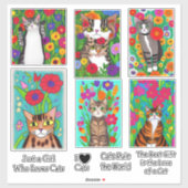 Folk Art Katten en Kleurrijke Bloemen Sticker (Vel)