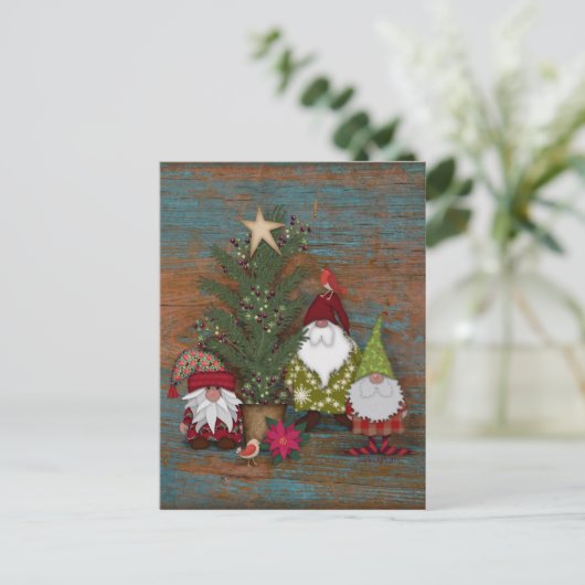 Folk Art kerstboom en Gnomen Briefkaart (Staand voorkant)