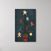 Folk Art-kerstboom met vilt look-Ornamenten Canvas Afdruk (Voorkant)