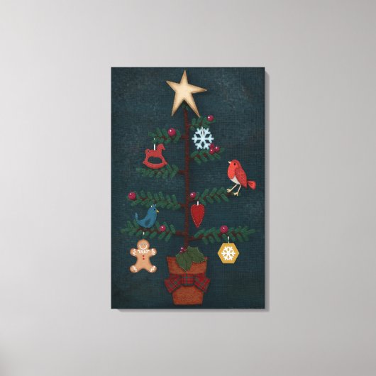Folk Art-kerstboom met vilt look-Ornamenten Canvas Afdruk (Voorkant)