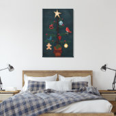 Folk Art-kerstboom met vilt look-Ornamenten Canvas Afdruk (Insitu (Slaapkamer))