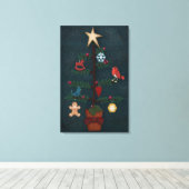 Folk Art-kerstboom met vilt look-Ornamenten Canvas Afdruk (Insitu (Houten vloer))