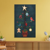 Folk Art-kerstboom met vilt look-Ornamenten Canvas Afdruk (Insitu (Woonkamer))