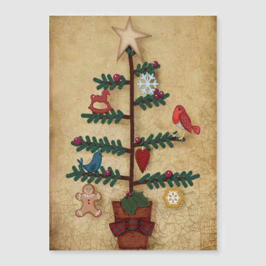 Folk Art kerstboom met vilt look-siervoorwerpen (Voorkant)