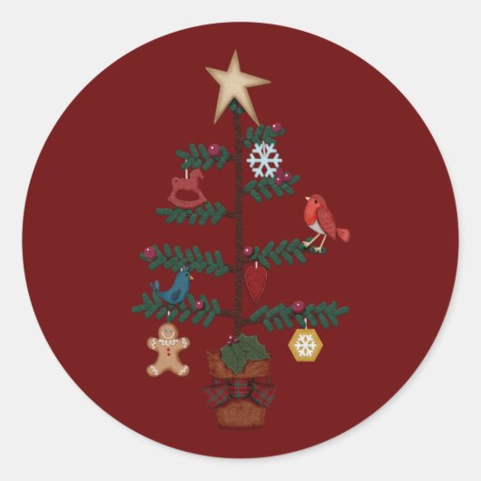 Folk Art-kerstboom | Smeltsierplanten Ronde Sticker (Voorkant)