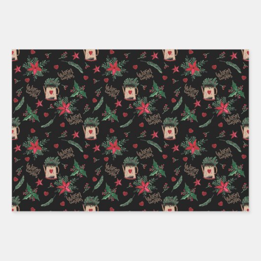 Folk Art Kerstfeestay Warm Wishes Pattern Wra Inpakpapier Vel (Voorkant 2)