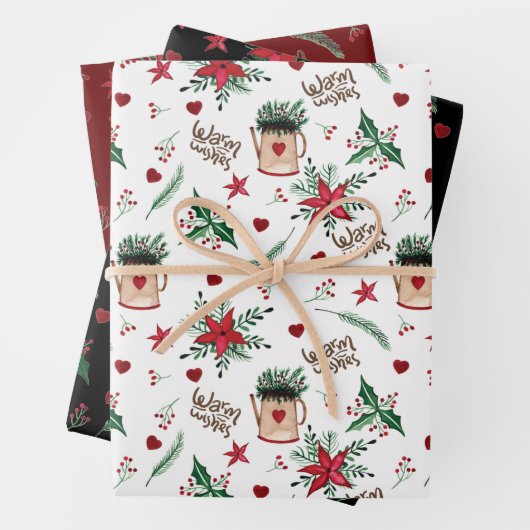 Folk Art Kerstfeestay Warm Wishes Pattern Wra Inpakpapier Vel (In situ)