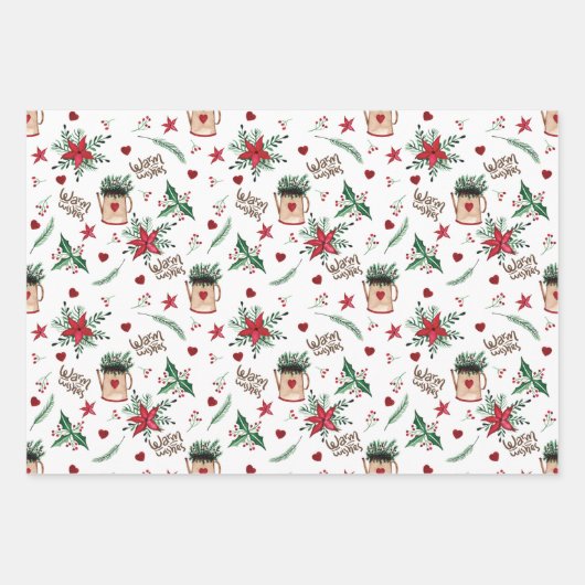 Folk Art Kerstfeestay Warm Wishes Pattern Wra Inpakpapier Vel (Voorkant)