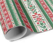 Folk Art Kerstmis in rood & groen Patroon Gift Cadeaupapier (Rol Hoek)