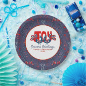 Folk Art Kerstmis Scandinavian Bird Blue Papieren Bordje (Feest)