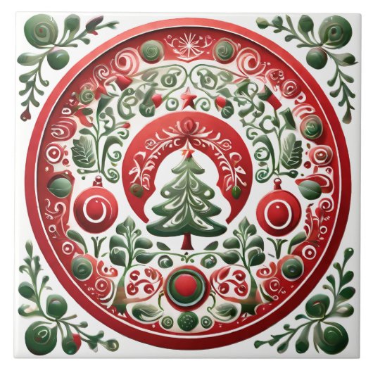 Folk Art Kerstmis Tegeltje (Voorkant)