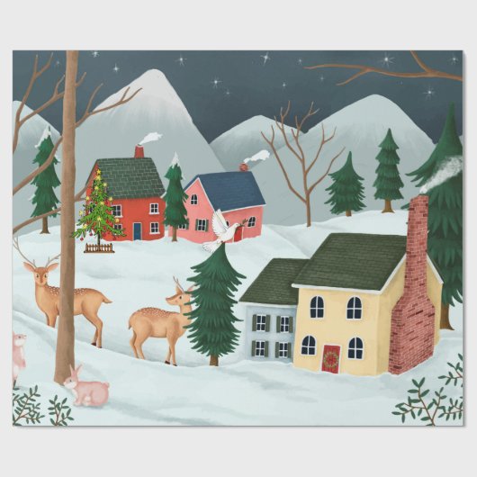 FOLK ART KERSTSCÈNE inpakpapier (Vlak)