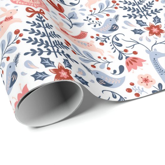 Folk Art-kerstversieringen Cadeaupapier (Rol Hoek)