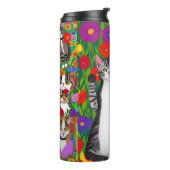 Folk Art Kleurrijke Katten en Bloemen | AI-art Thermosbeker (Gedraaid links)