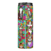 Folk Art Kleurrijke Katten en Bloemen | AI-art Thermosbeker (Achterkant)