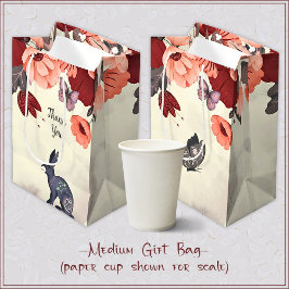 Folk Art Konijn Vlinder Bloemen Medium Gift Bag Medium Cadeauzakje