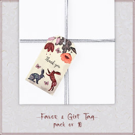 Folk Art Konijn Vlinder Hygge Bloemen Verjaardag Cadeaulabel