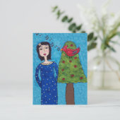 Folk Art Lady Apple Tree Red Bird Muzieknoten Briefkaart (Staand voorkant)