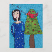 Folk Art Lady Apple Tree Red Bird Muzieknoten Briefkaart (Voorkant)
