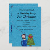 Folk Art Lady Apple Tree Zingt Red Bird Blue Kaart (Voorkant / Achterkant)