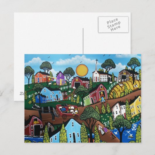 FOLK ART LAND LEEF DOOR LORI EVERETT briefkaart (Voorkant / Achterkant)