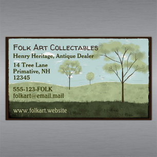 Folk Art Landscape Primitive Americana Trees Magnetisch Visitekaartje