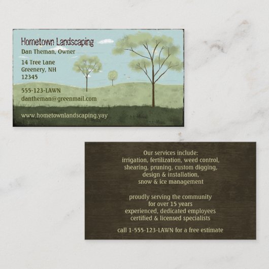 Folk Art Landschap | Landvelden en bomen Visitekaartje (Voorkant / Achterkant)