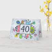 Folk Art Lijst 40 40ste verjaardag Wenskaart Kaart (Gele Bloem)