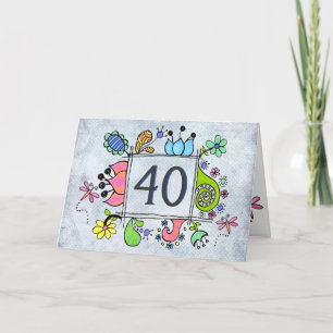 Folk Art Lijst 40 40th Birthday Wenskaart Kaart