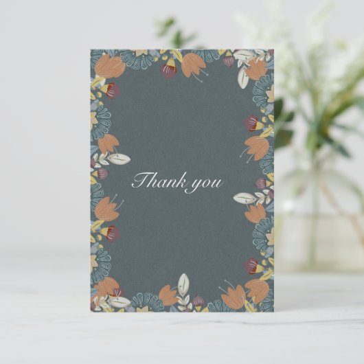 Folk Art Lijst in Blauw Bruin Tan Bedankkaart (Staand voorkant)