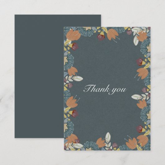 Folk Art Lijst in Blauw Bruin Tan Bedankkaart (Voorkant / Achterkant)