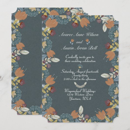 Folk Art Lijst in Blauw Bruin Tan Kaart (Voorkant / Achterkant)