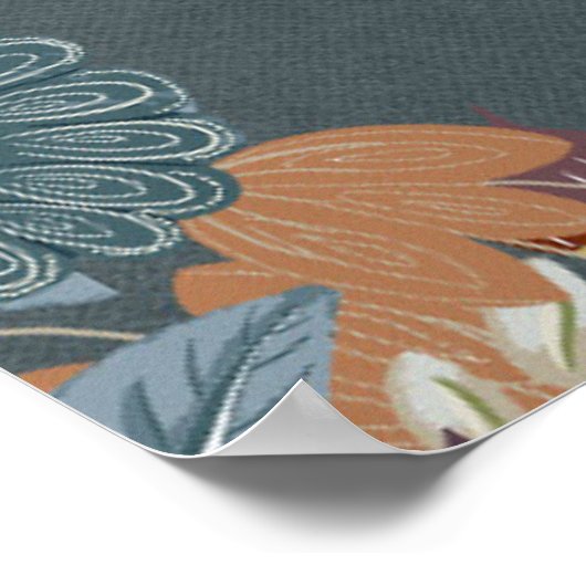 Folk Art Lijst in Blauw Bruin Tan Poster (Hoek)