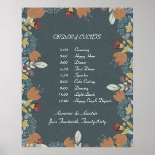 Folk Art Lijst in Blauw Bruin Tan Poster