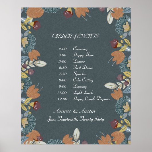 Folk Art Lijst in Blauw Bruin Tan Poster (Voorkant)