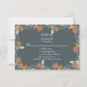 Folk Art Lijst in Blauw Bruin Tan RSVP Kaartje (Voorkant)