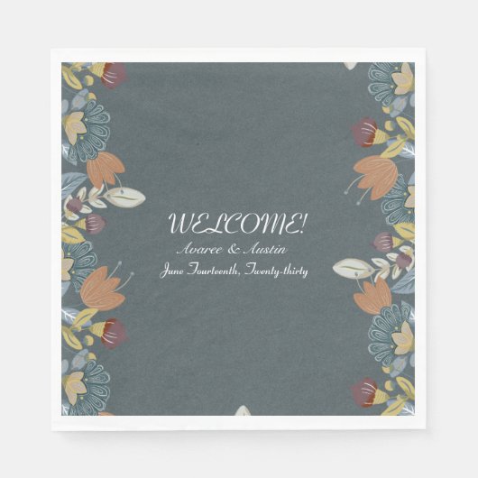 Folk Art Lijst in Blauw Bruin Tan Servet (Voorkant)